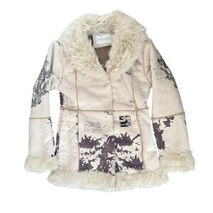 Daniel Benjamin Faux Fur Sherpa-Lined Printed Coat M